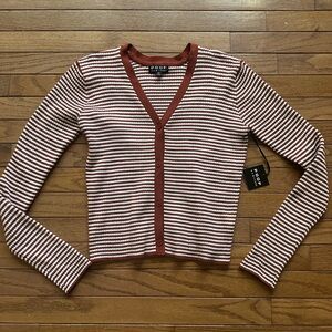 Burnt Orange and White Striped Button-Up Cardigan